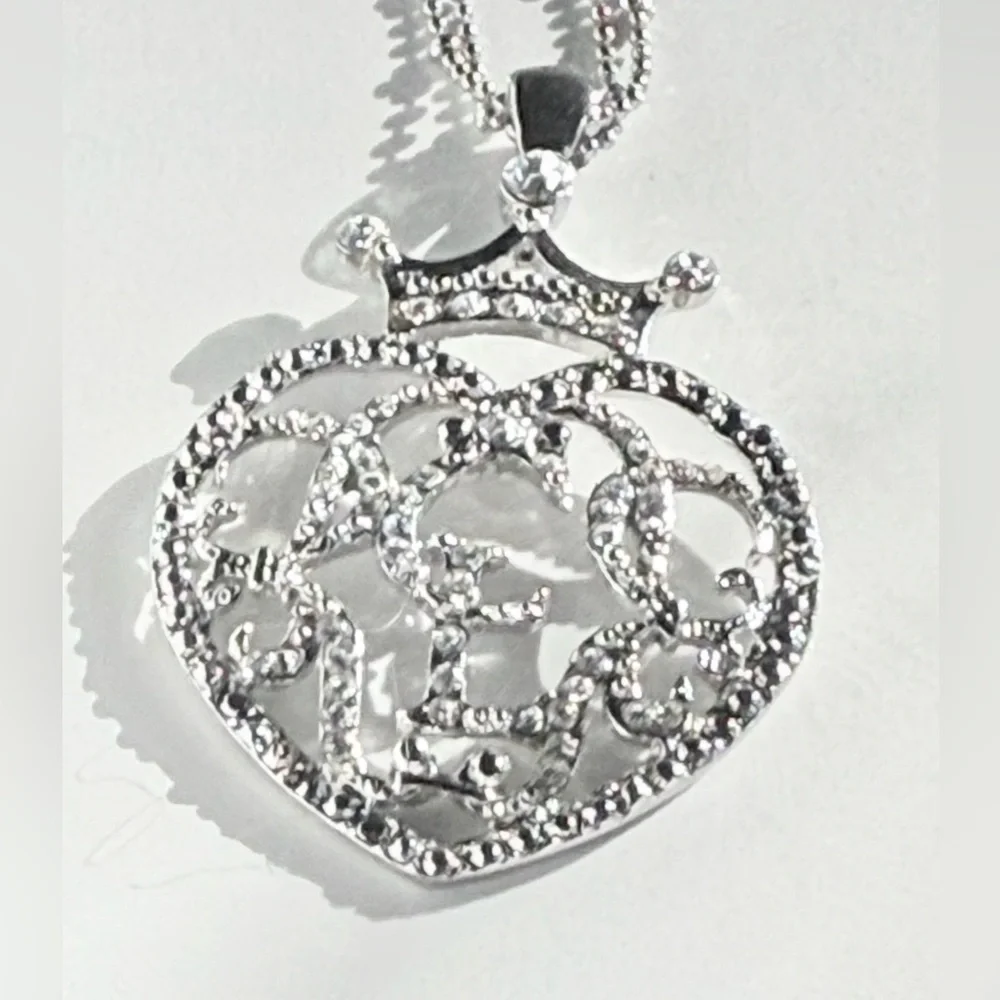 👑 Cookie Lee Double Chain Genuine Crystal Crowned Heart Pendant Necklace - Picture 7 of 7